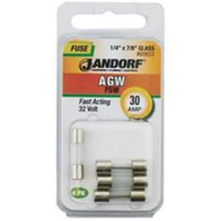 Jandorf Glass Fuse, AGW Series, Fast-Acting, 30A, 32V AC 3398146